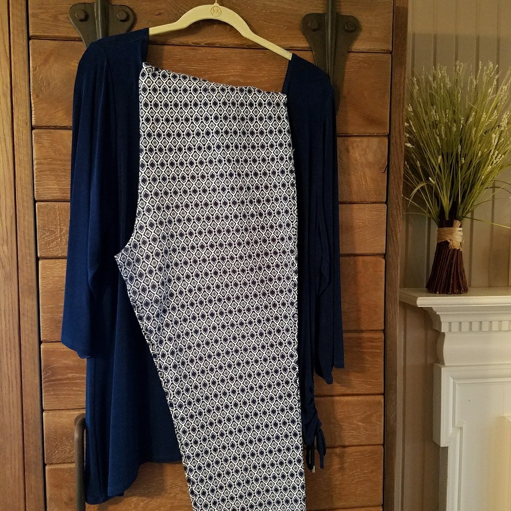 Sold.    Chicos Outfit - navy, white top and pants